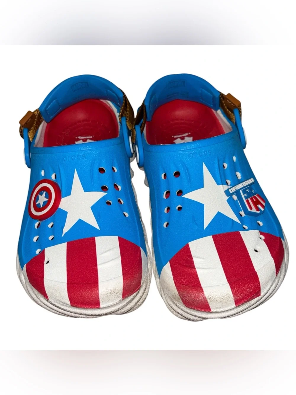 CROCS Kids Captain America Blue Red White Foam Clogs